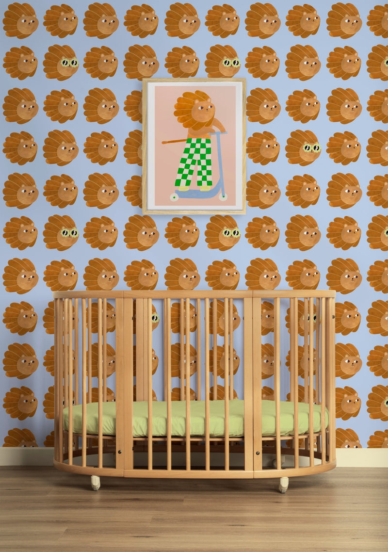 Behang Meet me at the Wall - Lion head - Blue - Aniek Bartels