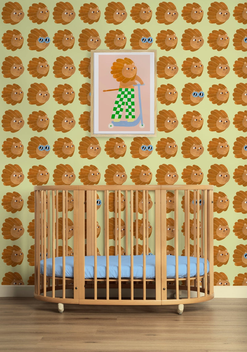 Wallpaper Meet me at the Wall - Lion head - Matcha - Aniek Bartels