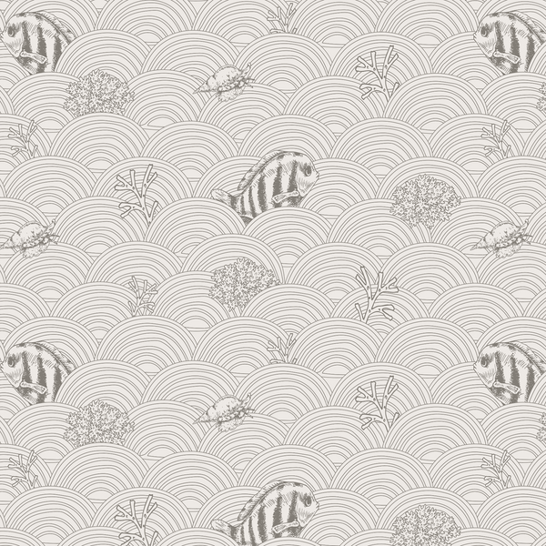 Wallpaper sample Little Amour Fishy Waves - Grey