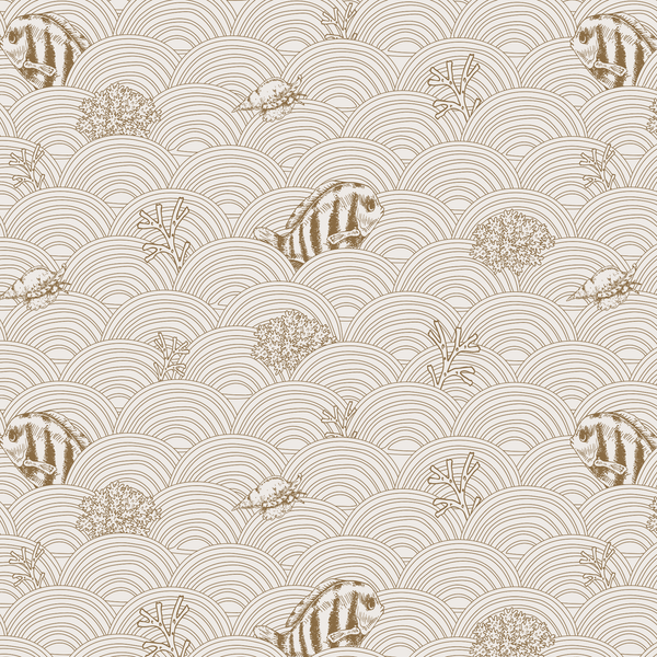 Wallpaper sample Little Amour Fishy Waves - Brown