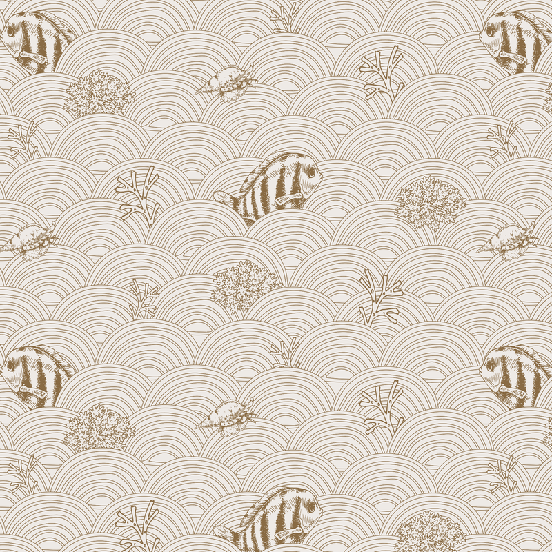 Wallpaper sample Little Amour Fishy Waves - Brown