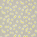 little greene bloemenbehang met dansende margrietjes op een beige klei kleurige achtergrond