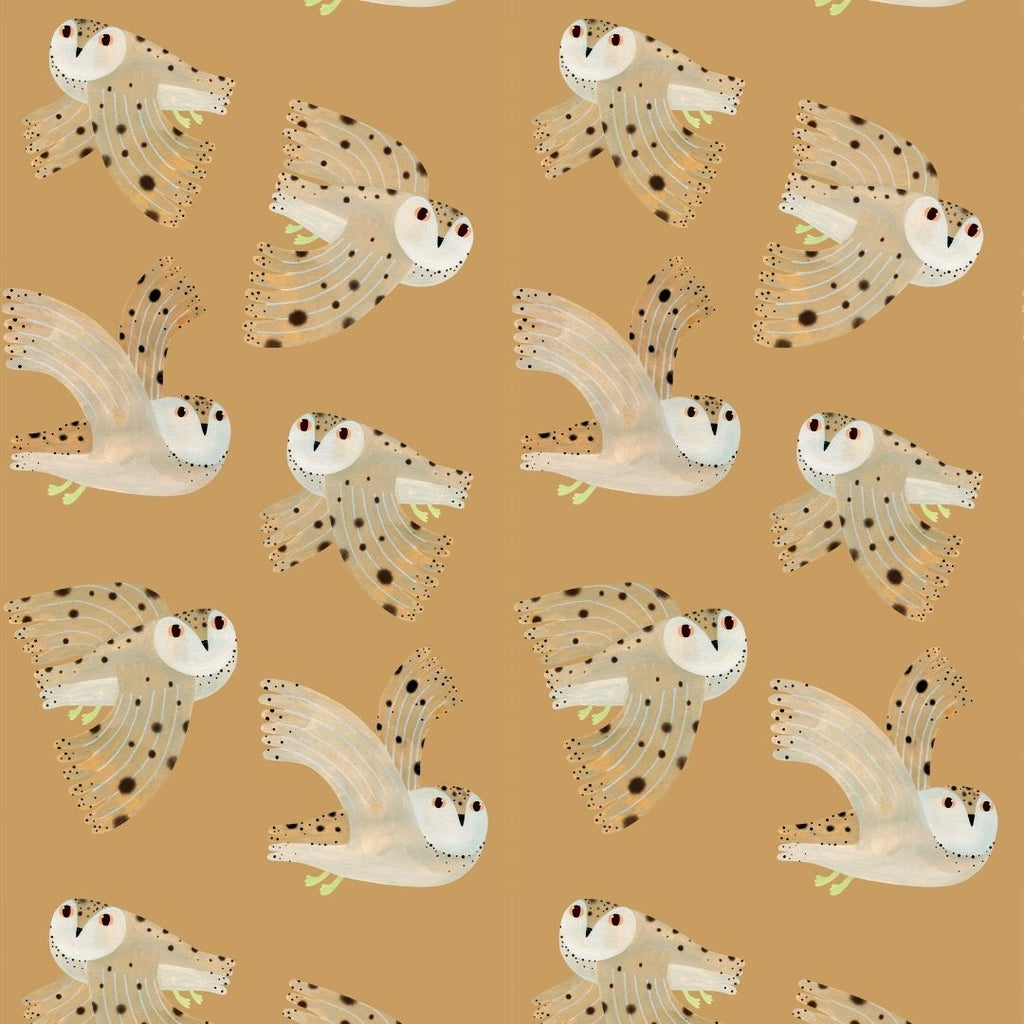 Behangstaal Meet me at the Wall - Owl - Dusty Yellow - Aniek Bartels