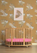 Behangstaal Meet me at the Wall - Owl - Dusty Yellow - Aniek Bartels