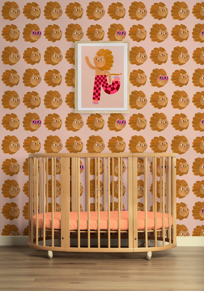 Behangstaal Meet me at the Wall - Lion heads - Pale pink - Aniek Bartels