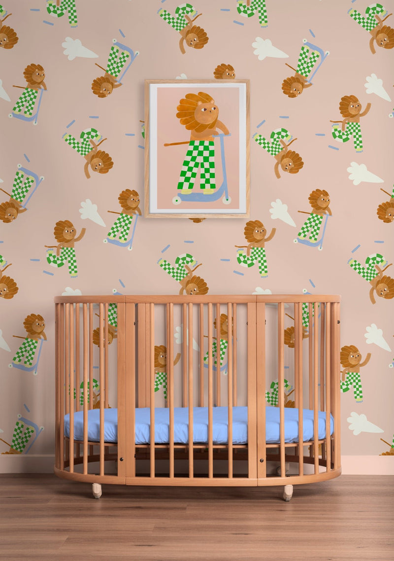 Tapetenbeispiel Meet me at the Wall – Skating Lion – Grün – Aniek Bartels