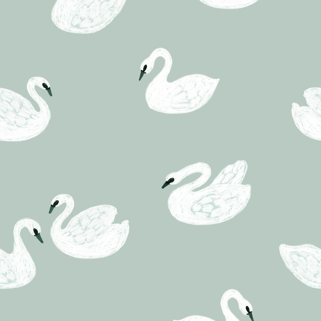 Wallpaper sample Meet me at the Wall - Swans Blue - Joëlle Wehkamp