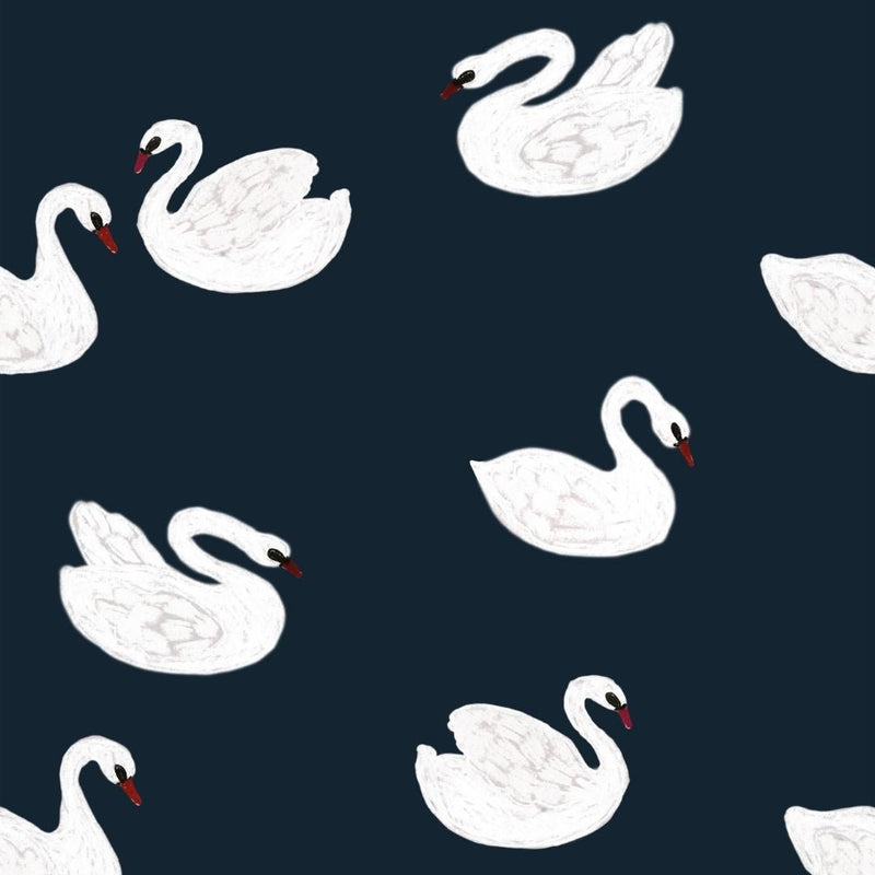 Behangstaal Meet me at the Wall - Swans - Night blue - Joëlle Wehkamp