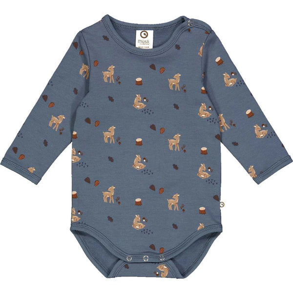 Müsli - Body/romper with forest deer print - Stormy Blue