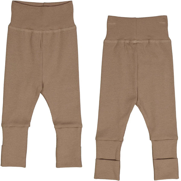 Müsli - Ribbed baby pants with foldable feet - Walnut 