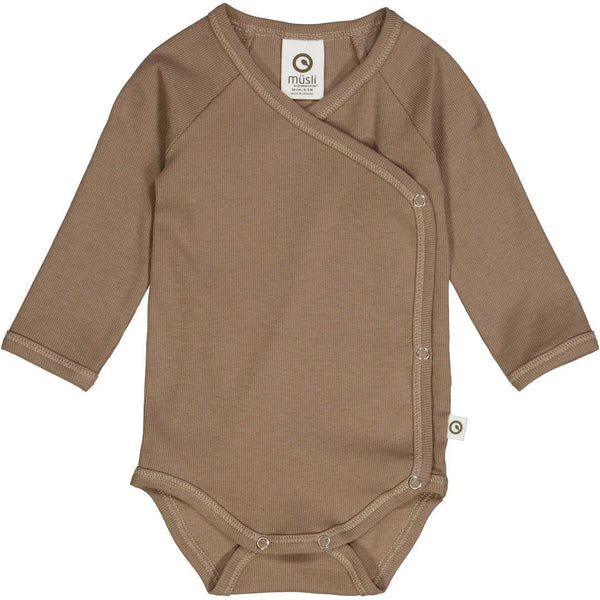 Müsli - Rib overslag body/ romper - Walnut