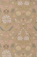 Majvillan behang voor de kinderkamer print june Honey Beige - honing beige met bloemen en vogels