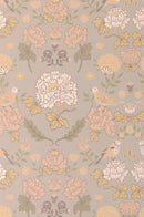 Majvillan behang voor de kinderkamer print june mindful grey - grijs met bloemen en vogels