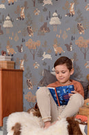 Majvillan behang voor de jongenskamer bosdieren blauw