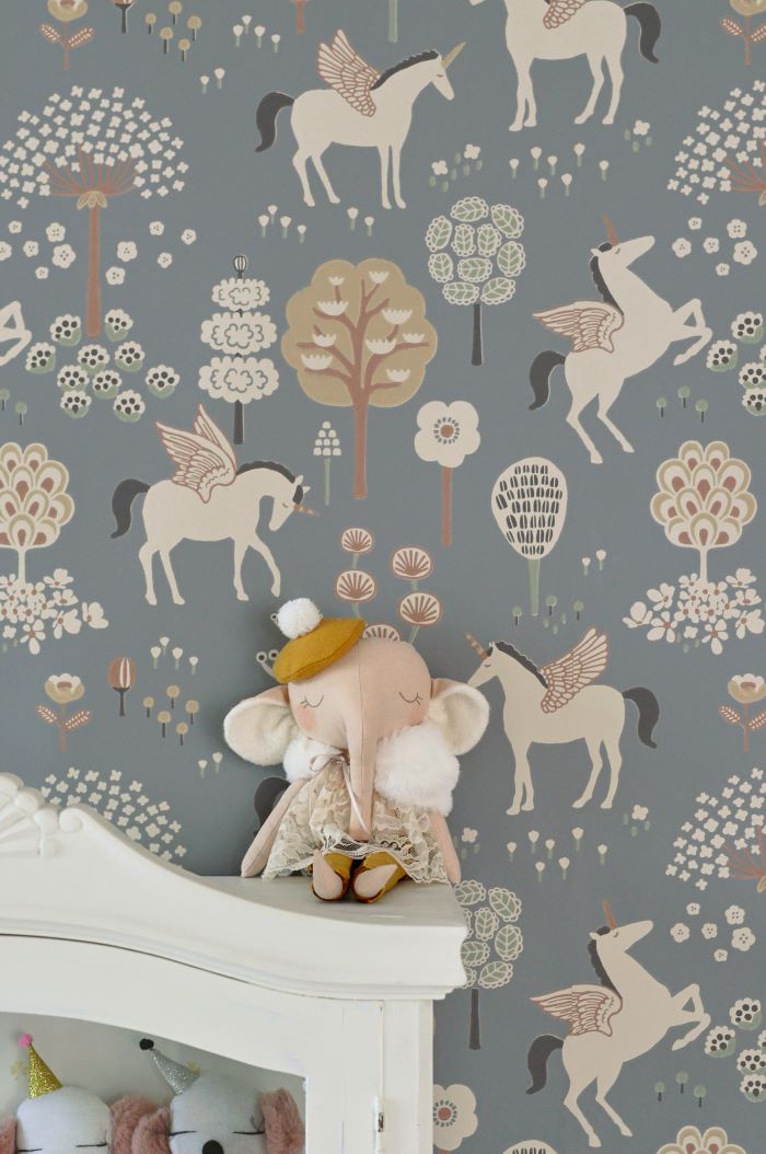 Majvillan unicorn behang voor de kinderkamer blauw meisjes