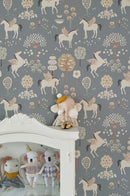 Majvillan unicorn behang voor de kinderkamer blauw meisjes