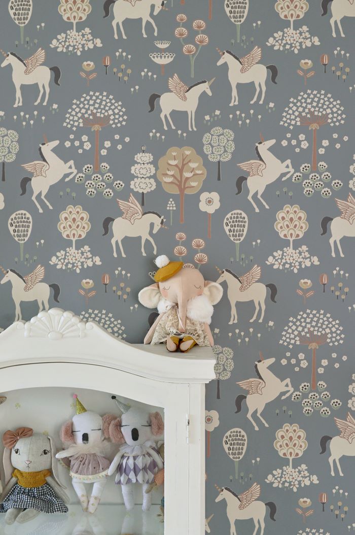 Majvillan unicorn behang voor de kinderkamer blauw meisjes