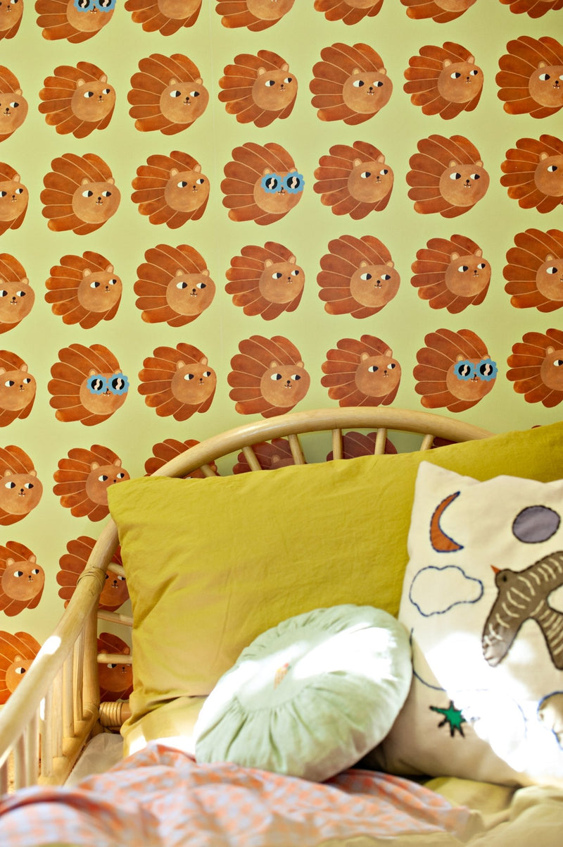 Wallpaper Meet me at the Wall - Lion head - Matcha - Aniek Bartels