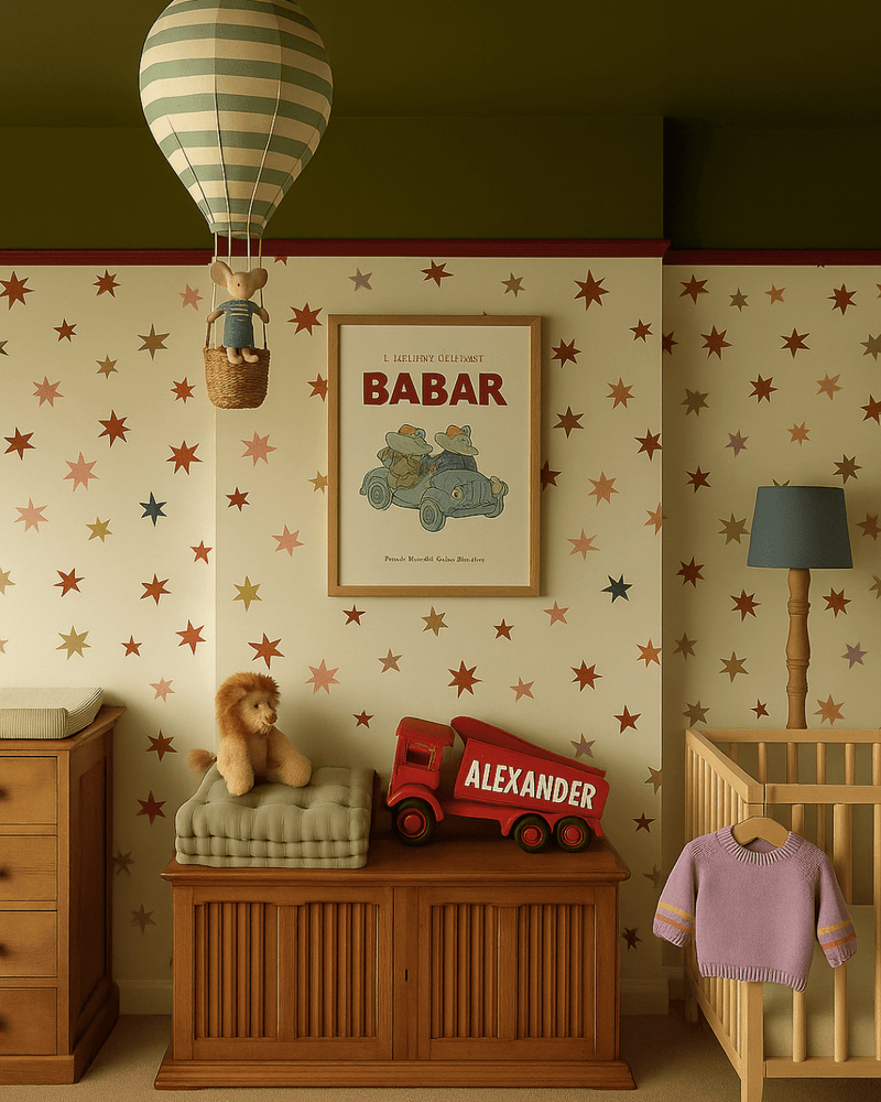 Papel pintado infantil Encuéntrame en la pared - Noche estrellada - Multicolor - Joëlle Wehkamp