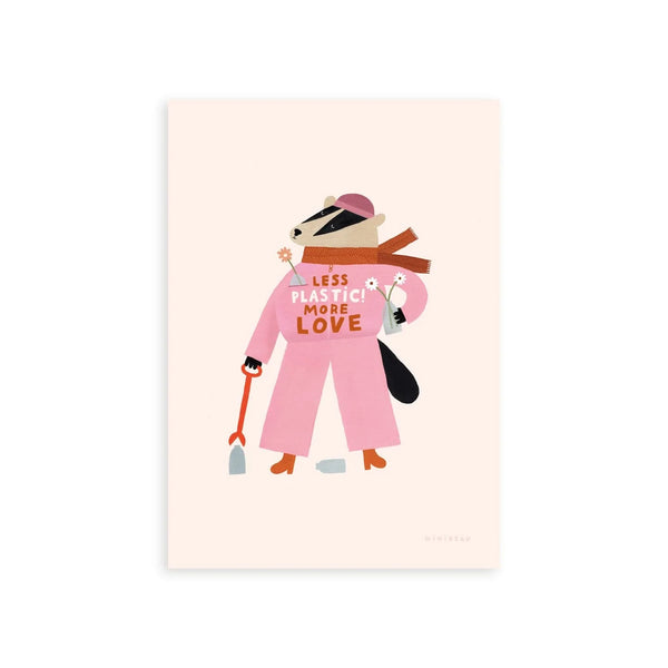 Minibeau - Art print - Less Plastic More Love Badger - A4