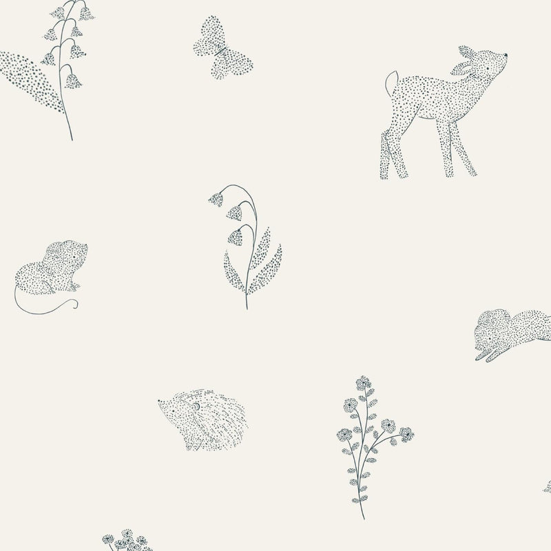 Behang Minibeau - Dotted Woodland Animals - White