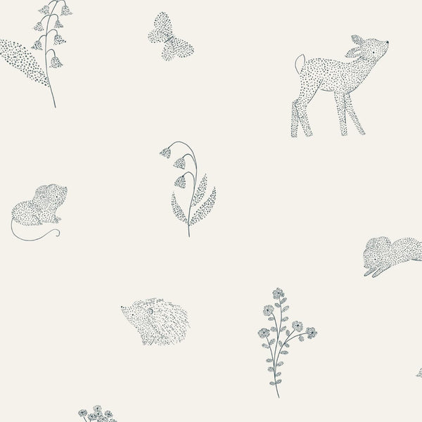 Wallpaper sample Minibeau - Dotted Woodland Animals - White