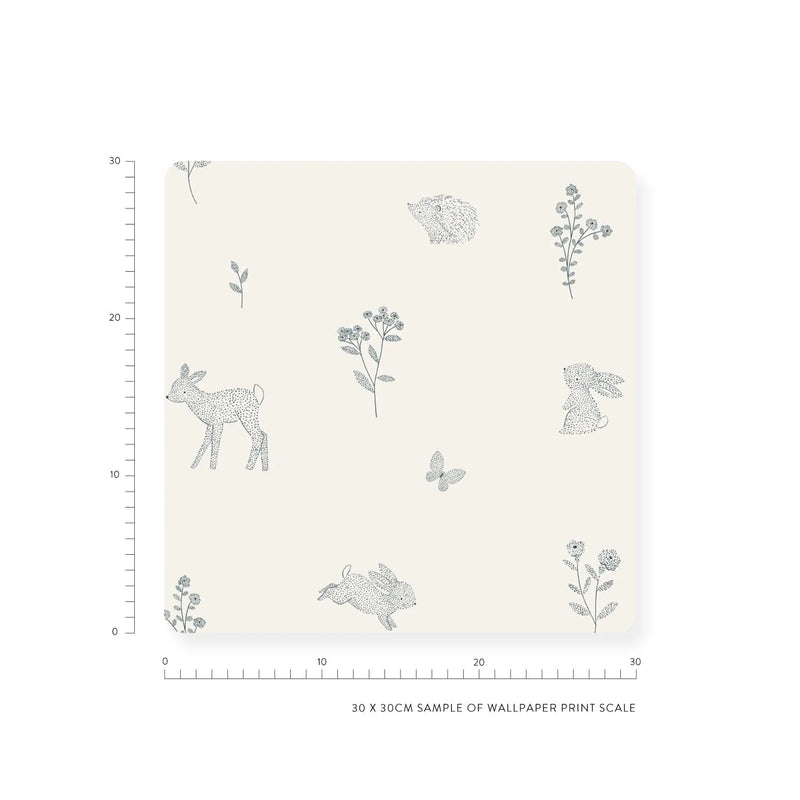 Behang Minibeau - Dotted Woodland Animals - White