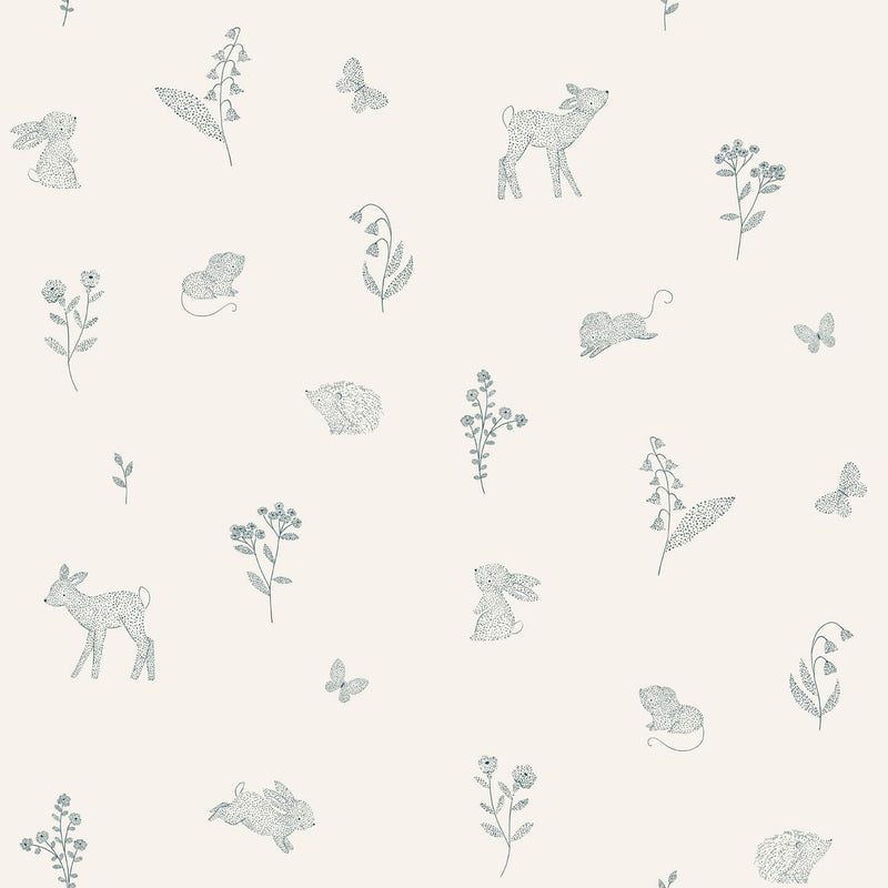 Behang Minibeau - Dotted Woodland Animals - White