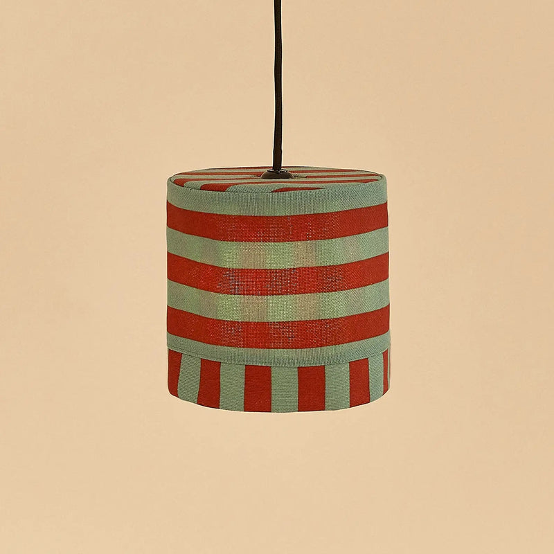 Nobodinoz Linda Lampenschirm Red Teal Green Stripes Ø20 – kleine Hängelampe aus Baumwolle