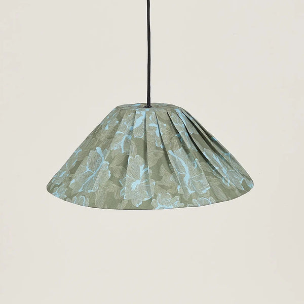 Nobodinoz Ava Lampenschirm Green Peonies Ø50 – Hängelampe aus plissierter Baumwolle
