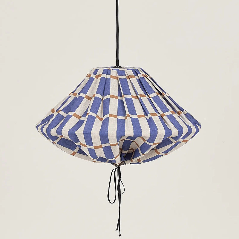 Nobodinoz Yumi Lampenschirm Ø50 cm – Blaues Senfmosaik – Hängelampe aus Leinen