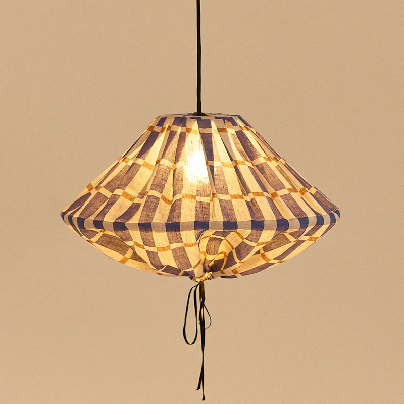 Nobodinoz Yumi Lampenschirm Ø50 cm – Blaues Senfmosaik – Hängelampe aus Leinen