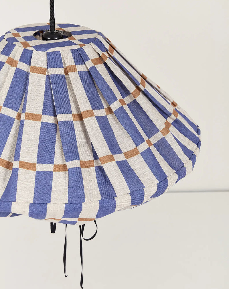 Nobodinoz Yumi Lampenschirm Ø50 cm – Blaues Senfmosaik – Hängelampe aus Leinen