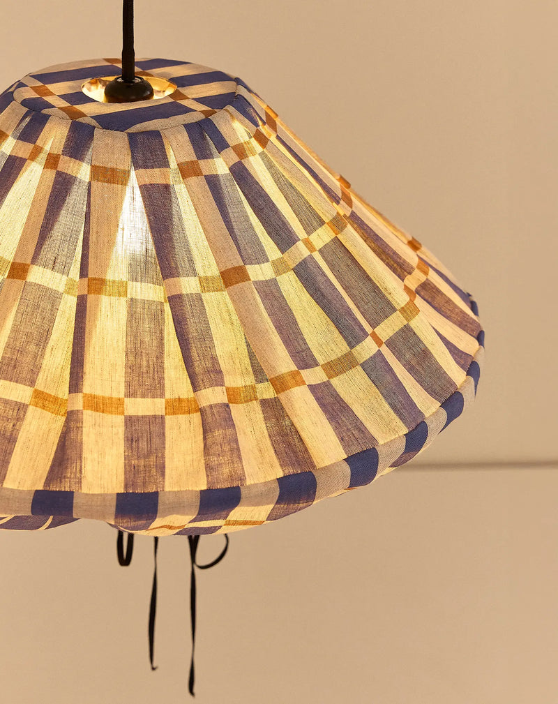 Nobodinoz Yumi Lampenschirm Ø50 cm – Blaues Senfmosaik – Hängelampe aus Leinen