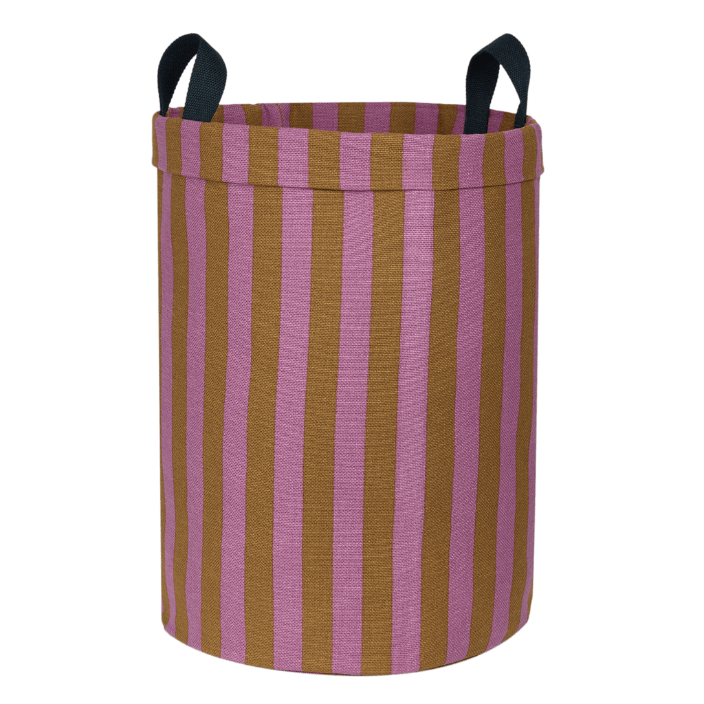 Nobodinoz - Vibes collection - Round Large Storage Basket - Pink/Curry Stripes