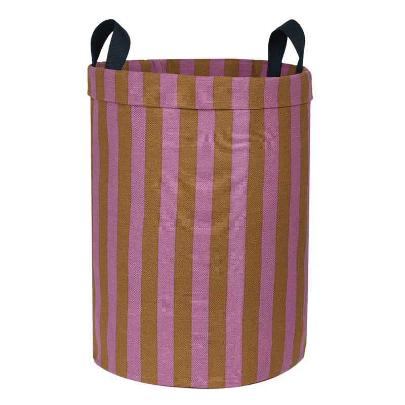 Nobodinoz - Vibes collection - Round Large Storage Basket - Pink/Curry Stripes