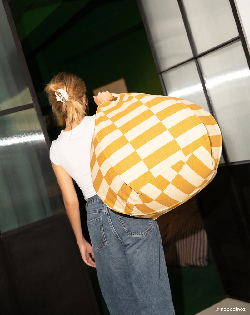 Nobodinoz - Colección Vibes - Puf Redondo - Azulejos Mostaza y Arena