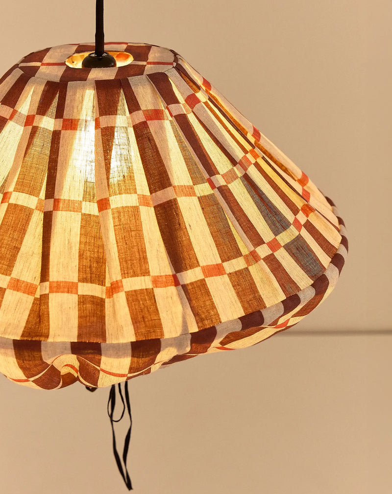 Nobodinoz Yumi Lampenschirm Ø50 cm – Maroon Red Mosaik – Hängelampe aus Leinen