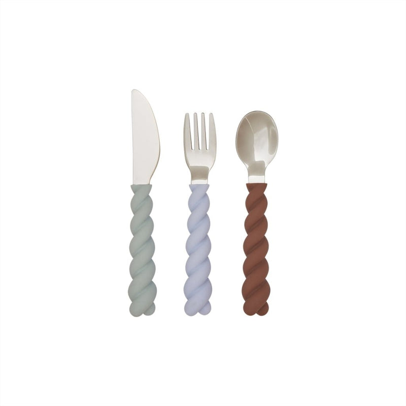 Oyoy Mini Mellow Cutlery - Pale mint/ Choko/ Ice Blue