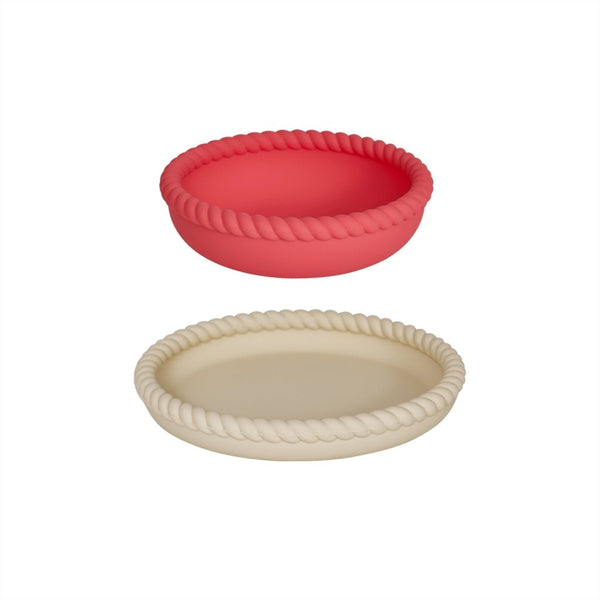 Oyoy Mini Mellow Plate & Bowl- Vanilla/ Cherry red