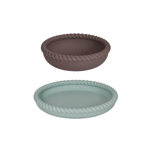 Oyoy Mini Mellow Plate & Bowl- Pale mint / Choco