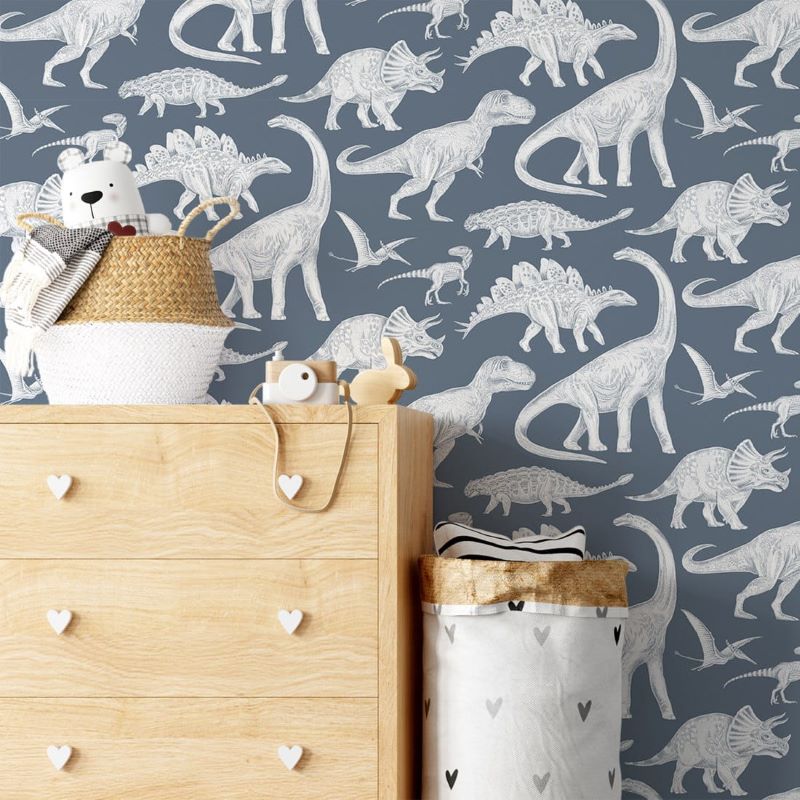 Pastelowe love behang voor de kinderkamer dino blauw