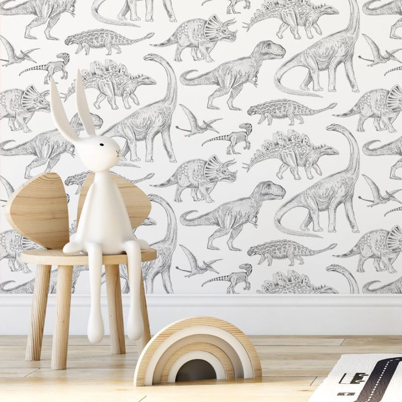 Pastelowe Love Behang voor de kinderkamer Dino Wit