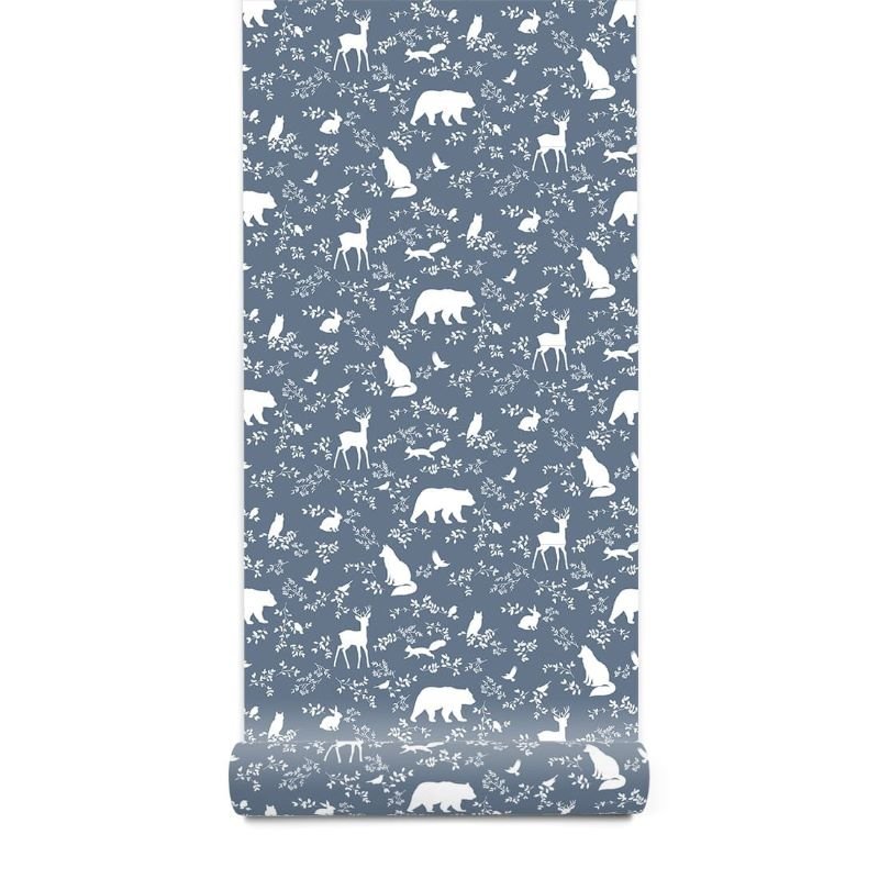 Pastelowe Love behang voor de kinderkamer forest animals bosdieren blauw