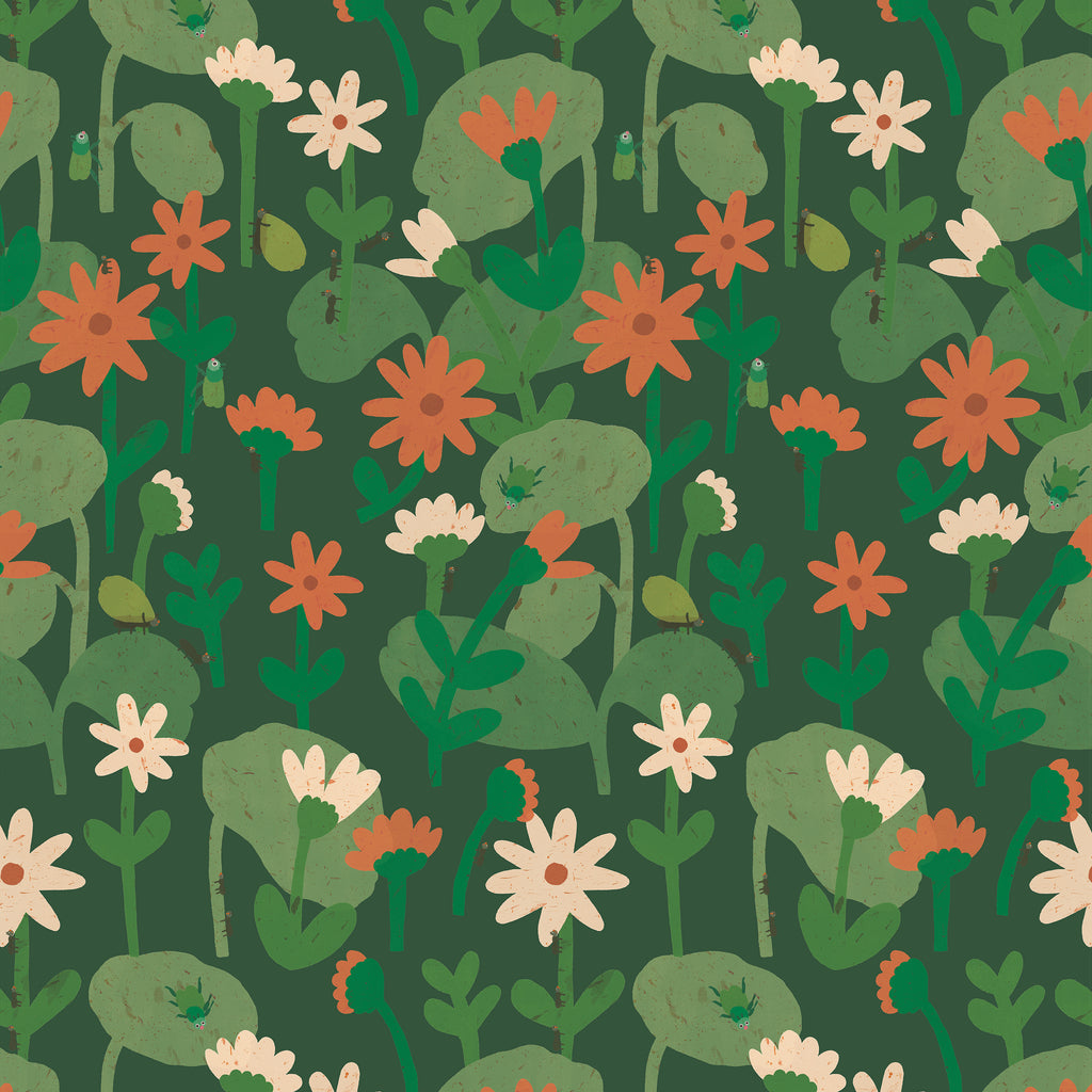 Meet Me at the Wall - Blooming daisies - Forest green - Lotte Dirks