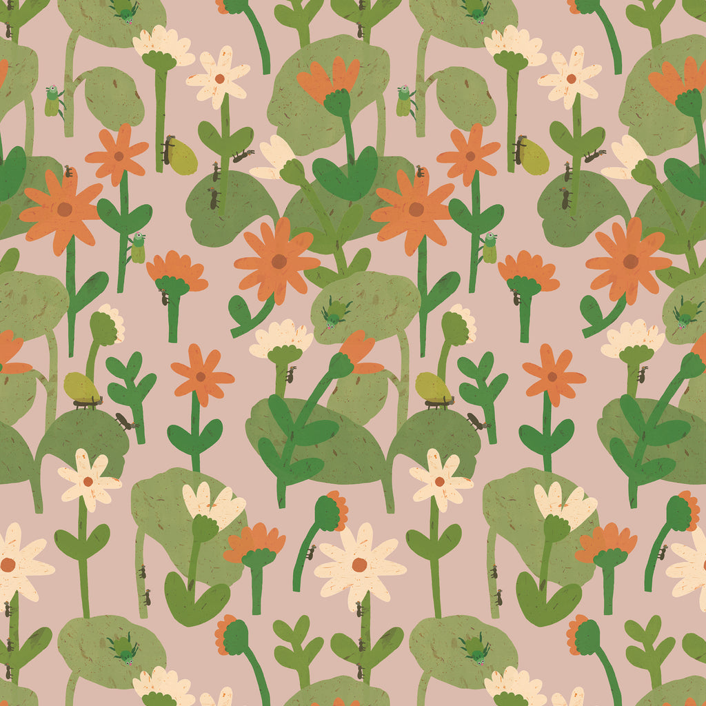 Behangstaal Meet Me at the Wall - Blooming daisies - Smokey pink - Lotte Dirks