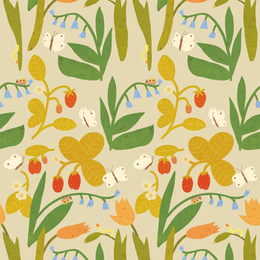 Behangstaal Meet Me at the Wall - Strawberry field - Pale beige - Lotte Dirks