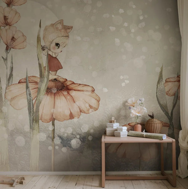 Behang Rebel Walls - Bloomy fields of marion - Gray Green