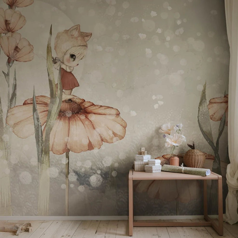 Papier peint Rebel Walls - Champs fleuris de Marion - Gris Vert