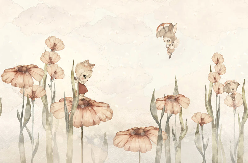 Papier peint Rebel Walls - Champs fleuris de Marion - Blanc cassé